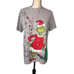 Grinch Christmas Shirt Size M Graphic Short Sleeve Gray Holiday Tee Round Neck